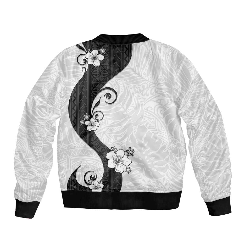Polynesia Hibiscus Sleeve Zip Bomber Jacket White Curve Motif LT05 - Polynesian Pride