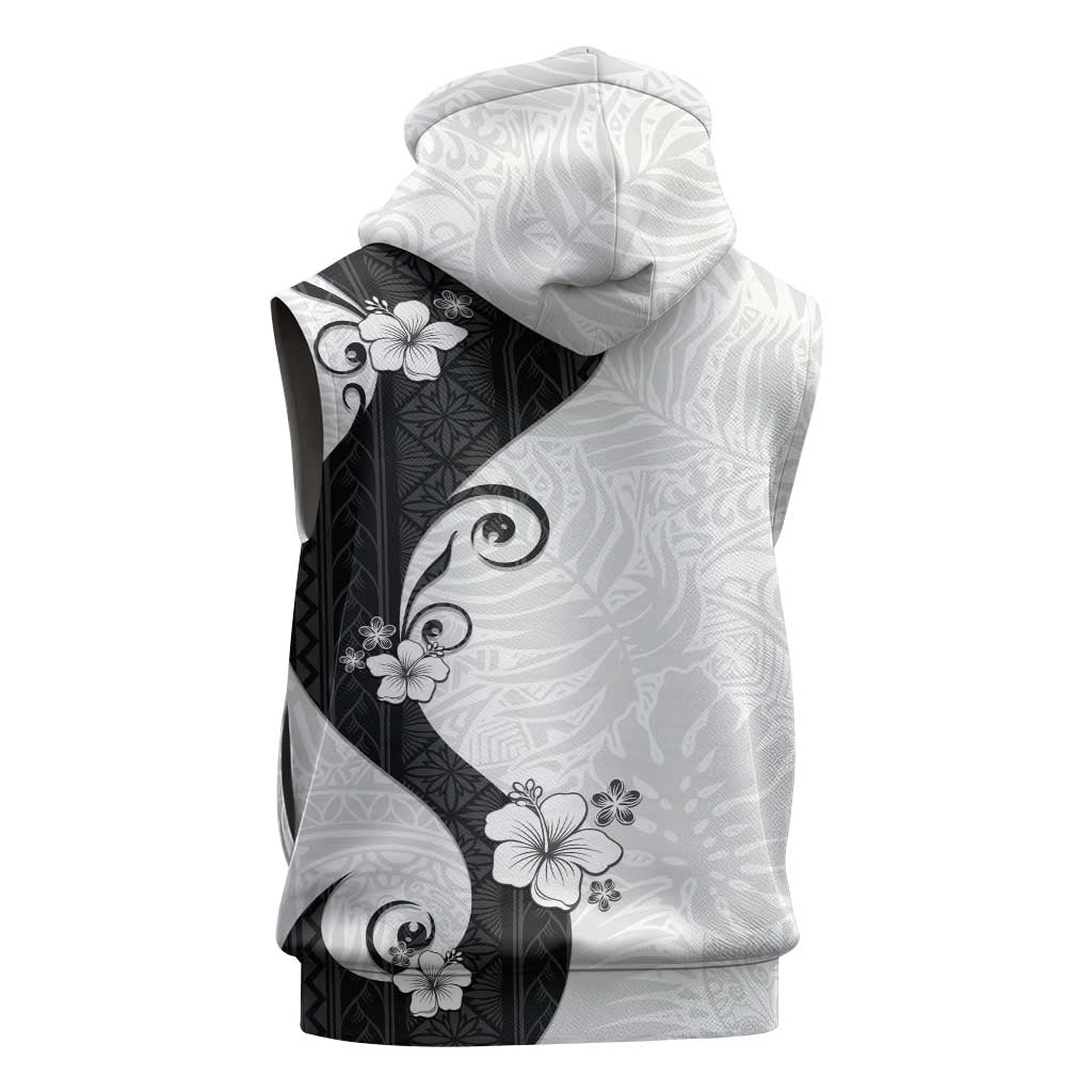 Polynesia Hibiscus Sleeveless Zip Hoodie White Curve Motif - Polynesian Pride