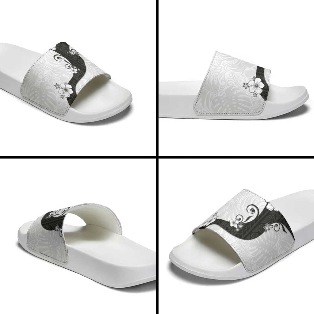 Polynesia Hibiscus Slide Sandals White Curve Motif LT05 - Polynesian Pride