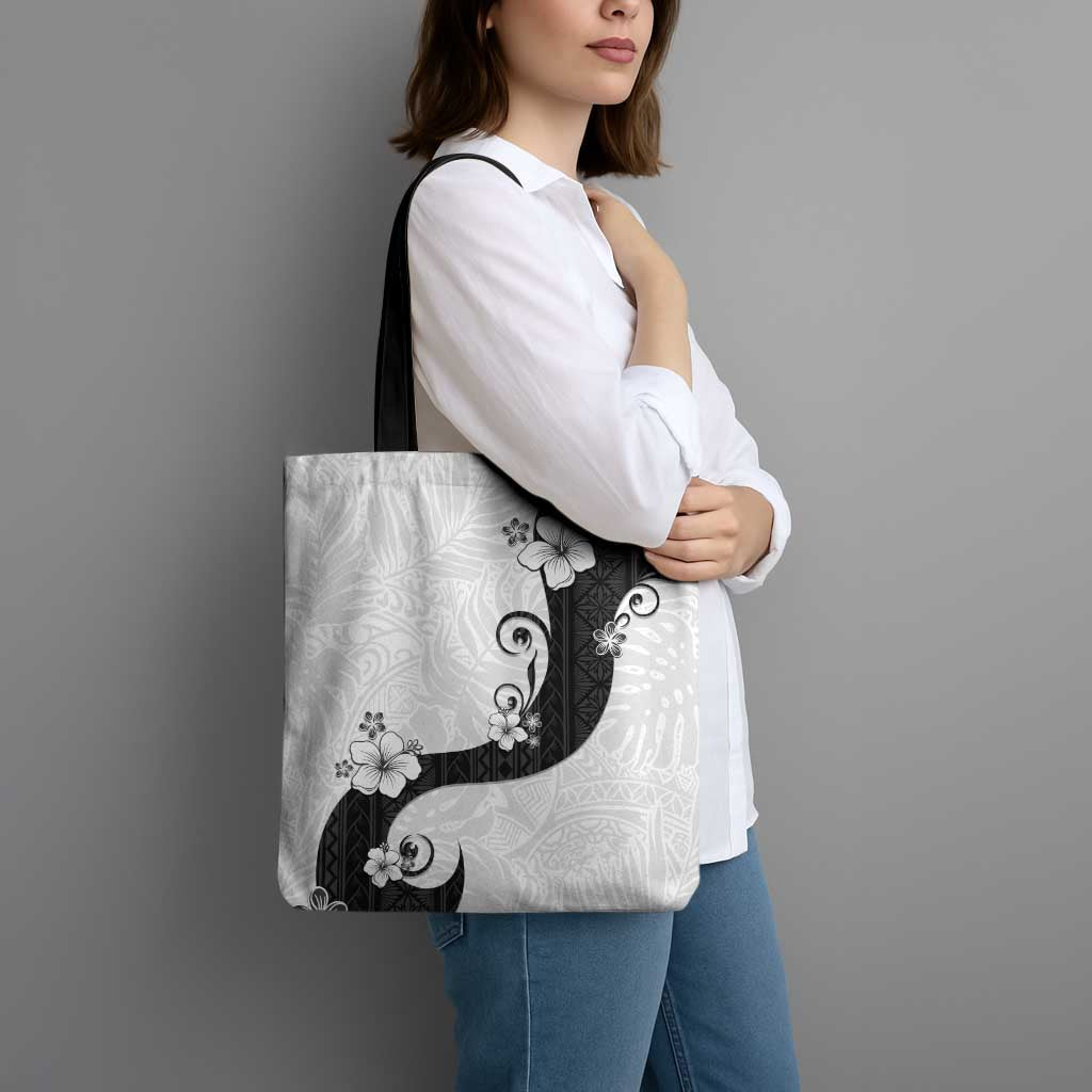 Polynesia Hibiscus Tote Bag White Curve Motif LT05 - Polynesian Pride