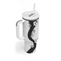 Polynesia Hibiscus Tumbler With Handle White Curve Motif LT05 - Polynesian Pride
