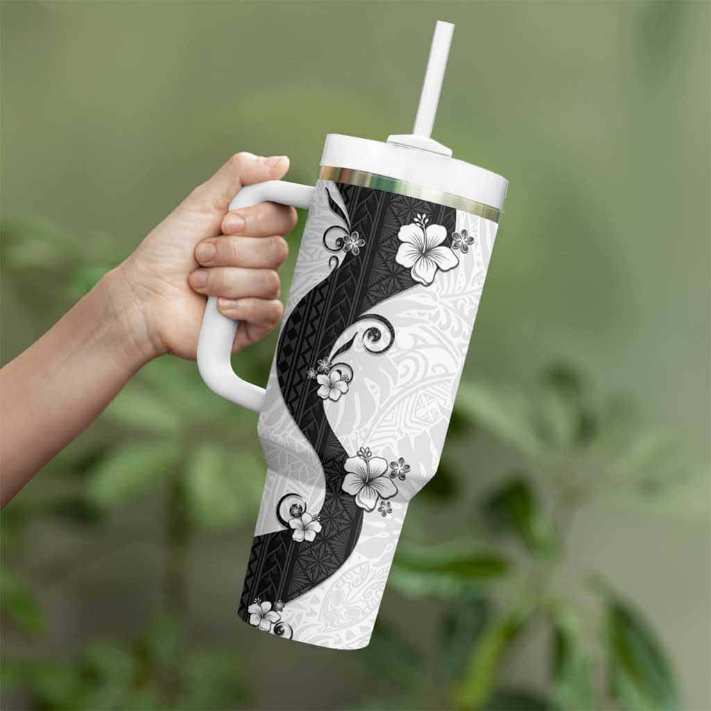 Polynesia Hibiscus Tumbler With Handle White Curve Motif LT05 - Polynesian Pride