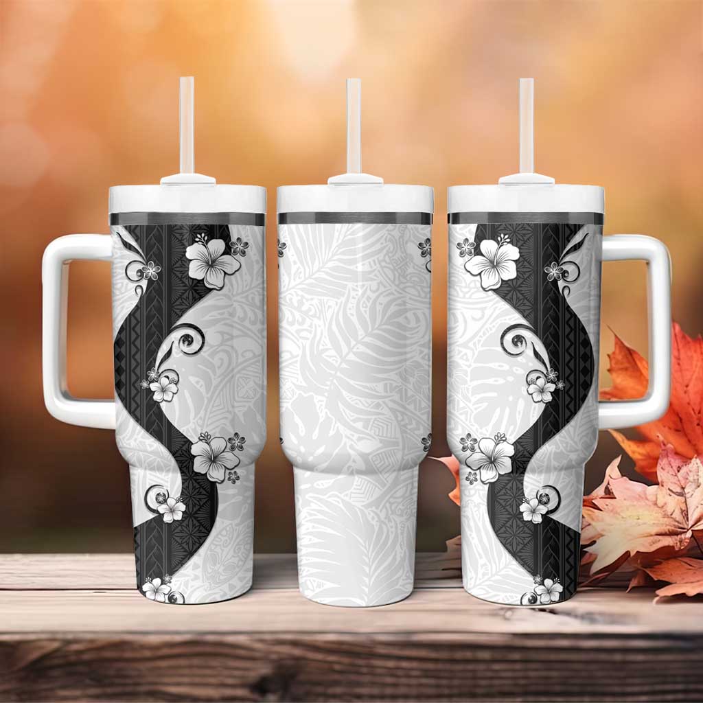 Polynesia Hibiscus Tumbler With Handle White Curve Motif LT05 - Polynesian Pride