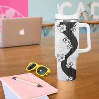 Polynesia Hibiscus Tumbler With Handle White Curve Motif LT05 - Polynesian Pride