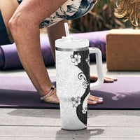 Polynesia Hibiscus Tumbler With Handle White Curve Motif LT05 - Polynesian Pride