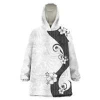 Polynesia Hibiscus Wearable Blanket Hoodie White Curve Motif - Polynesian Pride