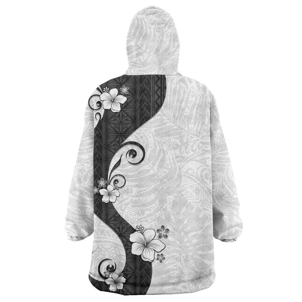 Polynesia Hibiscus Wearable Blanket Hoodie White Curve Motif - Polynesian Pride