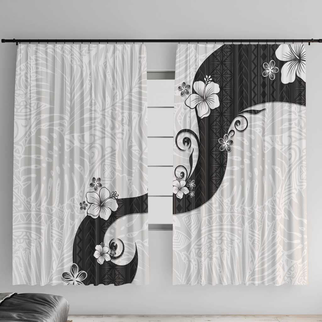 Polynesia Hibiscus Window Curtain White Curve Motif LT05 With Hooks White - Polynesian Pride