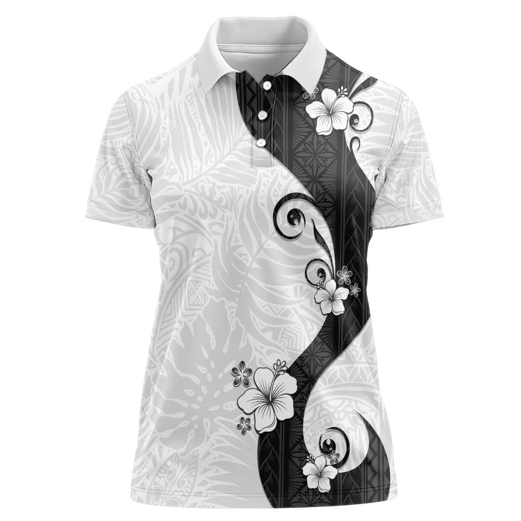 Polynesia Hibiscus Women Polo Shirt White Curve Motif - Polynesian Pride