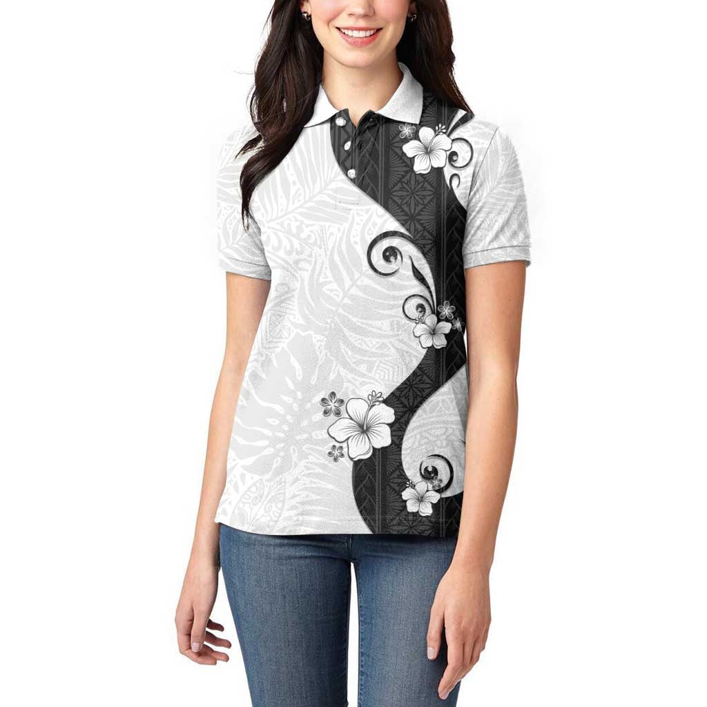 Polynesia Hibiscus Women Polo Shirt White Curve Motif - Polynesian Pride