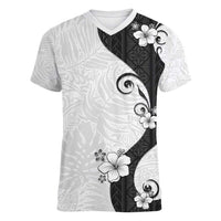 Polynesia Hibiscus Women V-Neck T-Shirt White Curve Motif LT05 Female White - Polynesian Pride