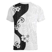 Polynesia Hibiscus Women V-Neck T-Shirt White Curve Motif LT05 - Polynesian Pride