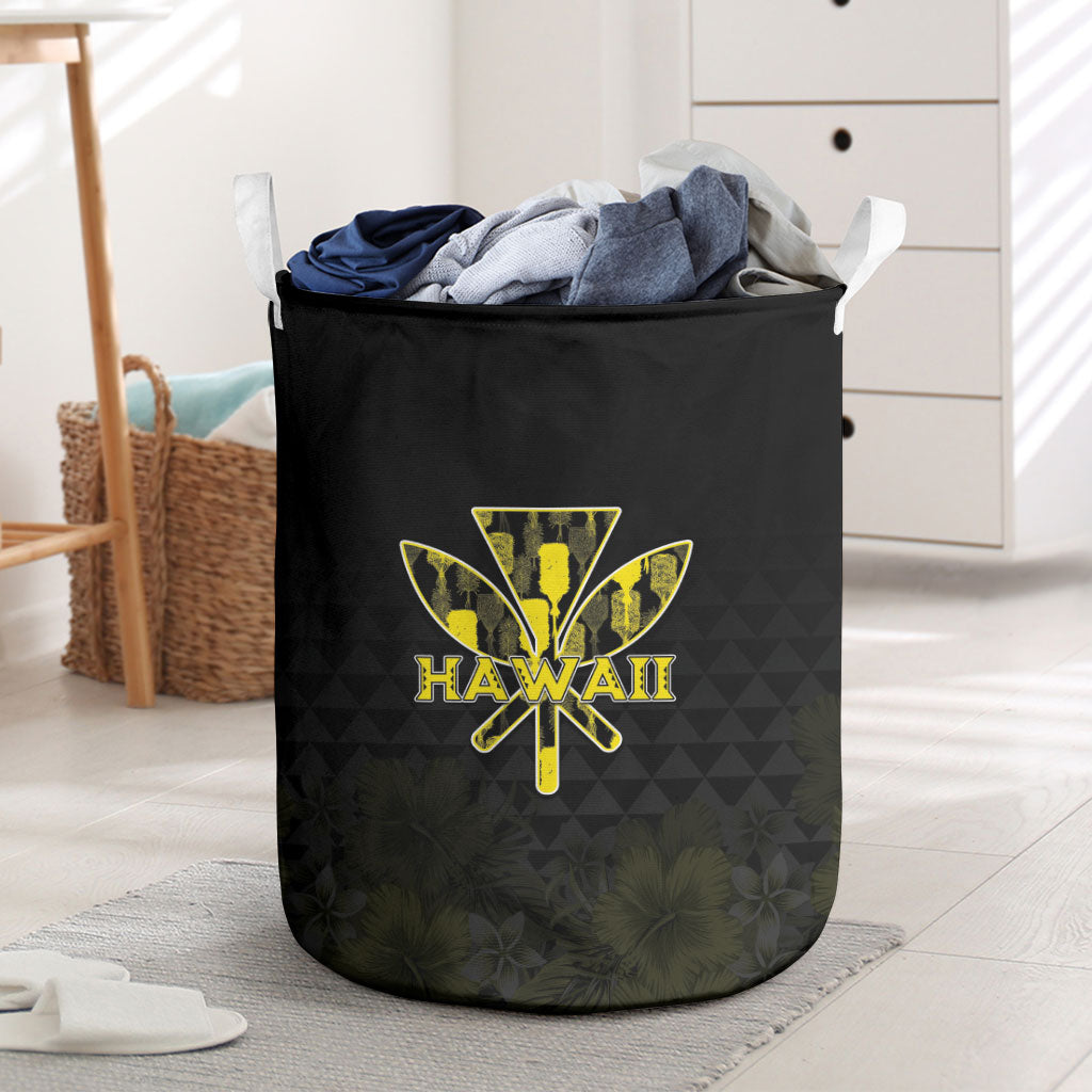 Aloha Hawaii Kahili Laundry Basket Kanaka Maoli With Kakau Pattern LT05 Black - Polynesian Pride