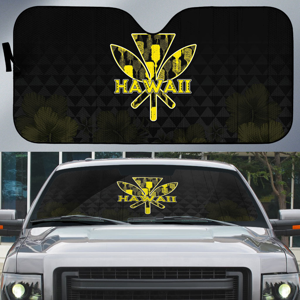 Aloha Hawaii Kahili Auto Sun Shade Kanaka Maoli With Kakau Pattern LT05 Black - Polynesian Pride