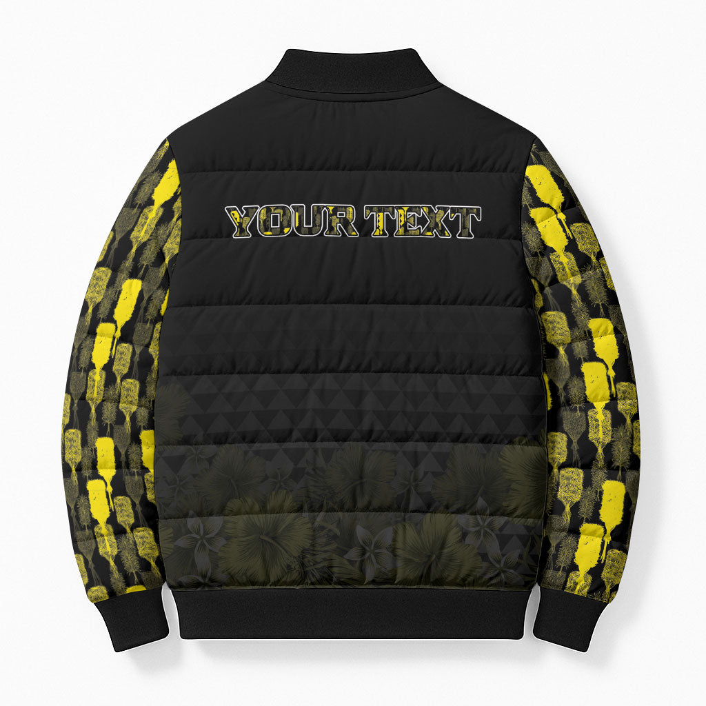 Personalised Aloha Hawaii Kahili Bomber Puffer Jacket Kanaka Maoli With Kakau Pattern