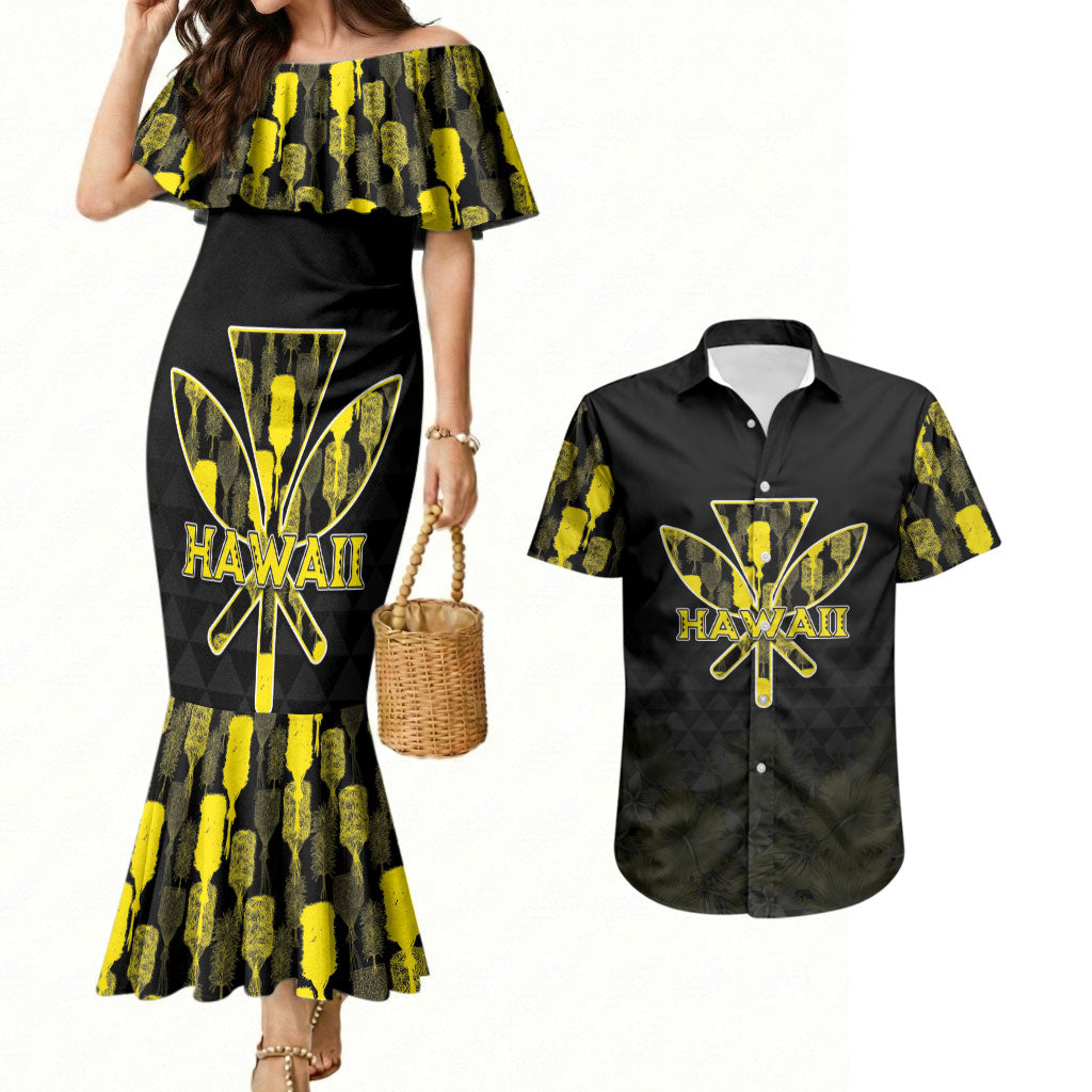 Personalised Aloha Hawaii Kahili Couples Matching Mermaid Dress and Hawaiian Shirt Kanaka Maoli With Kakau Pattern