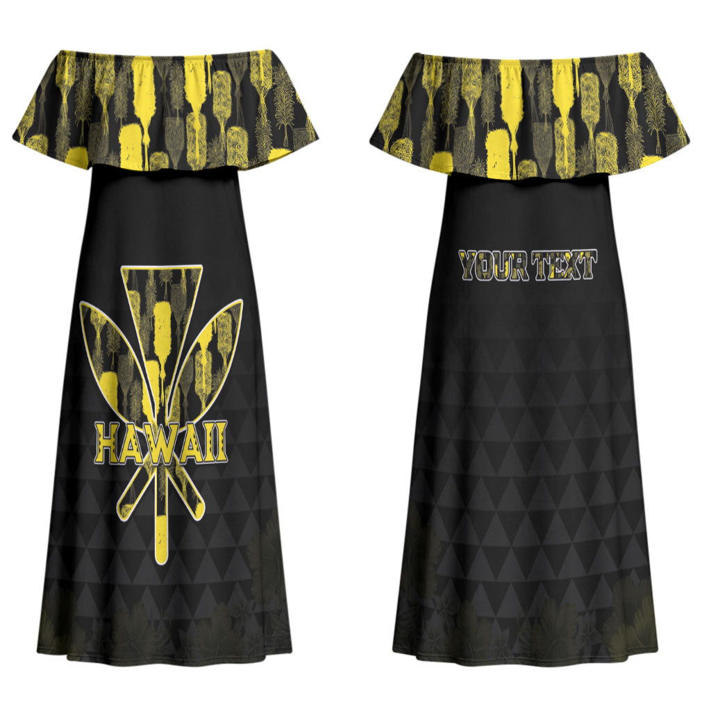 Personalised Aloha Hawaii Kahili Couples Matching Off Shoulder Maxi Dress and Hawaiian Shirt Kanaka Maoli With Kakau Pattern