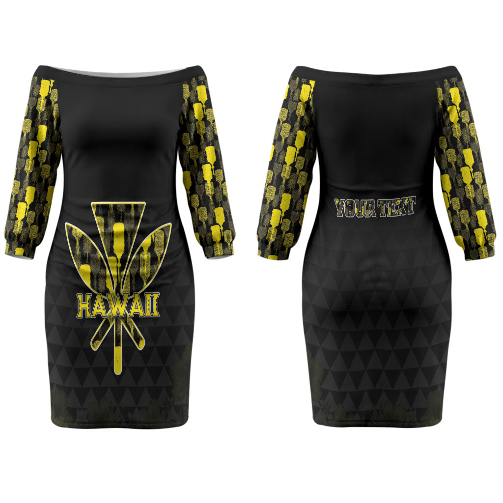 Personalised Aloha Hawaii Kahili Couples Matching Off The Shoulder Long Sleeve Dress and Hawaiian Shirt Kanaka Maoli With Kakau Pattern