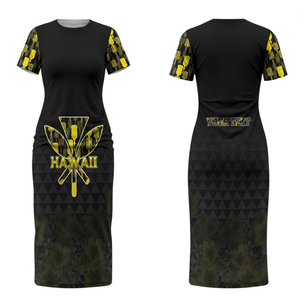 Personalised Aloha Hawaii Kahili Couples Matching Short Sleeve Bodycon Dress and Hawaiian Shirt Kanaka Maoli With Kakau Pattern