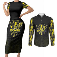 Personalised Aloha Hawaii Kahili Couples Matching Short Sleeve Bodycon Dress and Long Sleeve Button Shirt Kanaka Maoli With Kakau Pattern