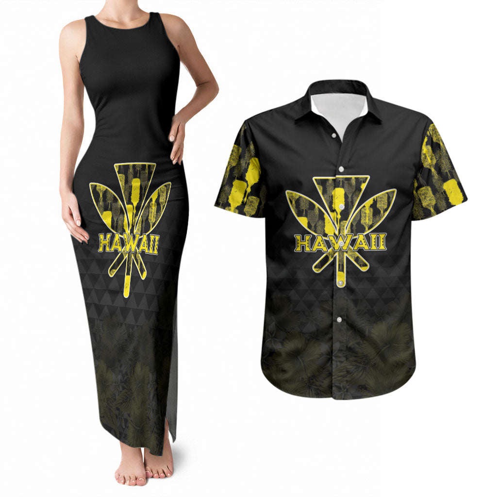 Personalised Aloha Hawaii Kahili Couples Matching Tank Maxi Dress and Hawaiian Shirt Kanaka Maoli With Kakau Pattern