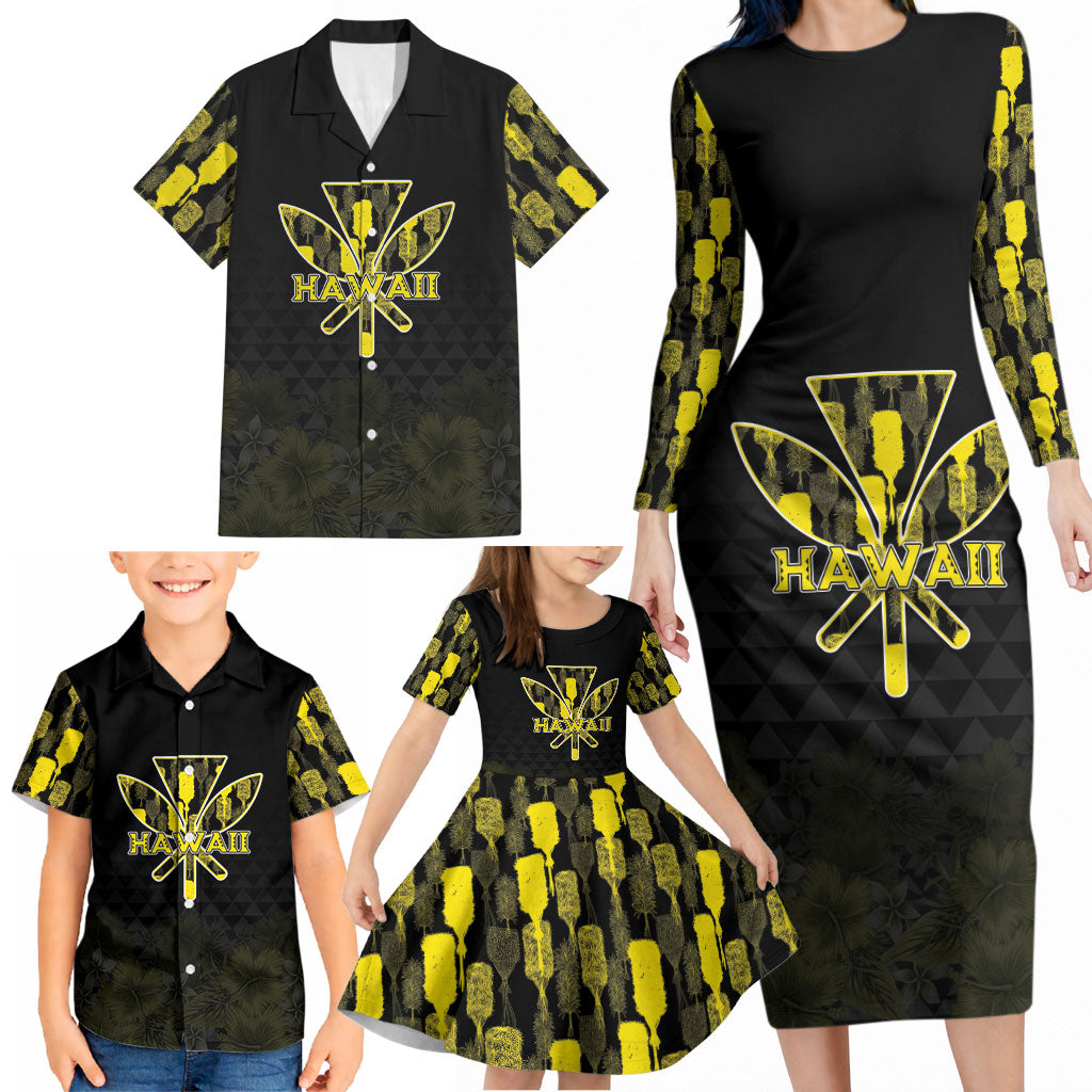Personalised Aloha Hawaii Kahili Family Matching Long Sleeve Bodycon Dress and Hawaiian Shirt Kanaka Maoli With Kakau Pattern LT05 - Polynesian Pride