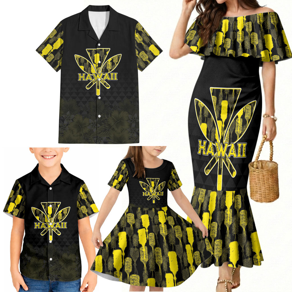 Personalised Aloha Hawaii Kahili Family Matching Mermaid Dress and Hawaiian Shirt Kanaka Maoli With Kakau Pattern