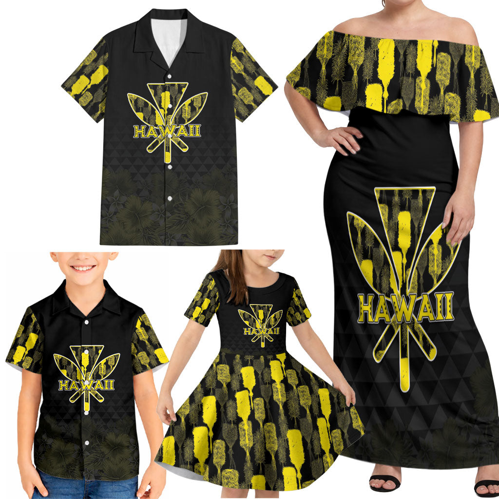 Personalised Aloha Hawaii Kahili Family Matching Off Shoulder Maxi Dress and Hawaiian Shirt Kanaka Maoli With Kakau Pattern