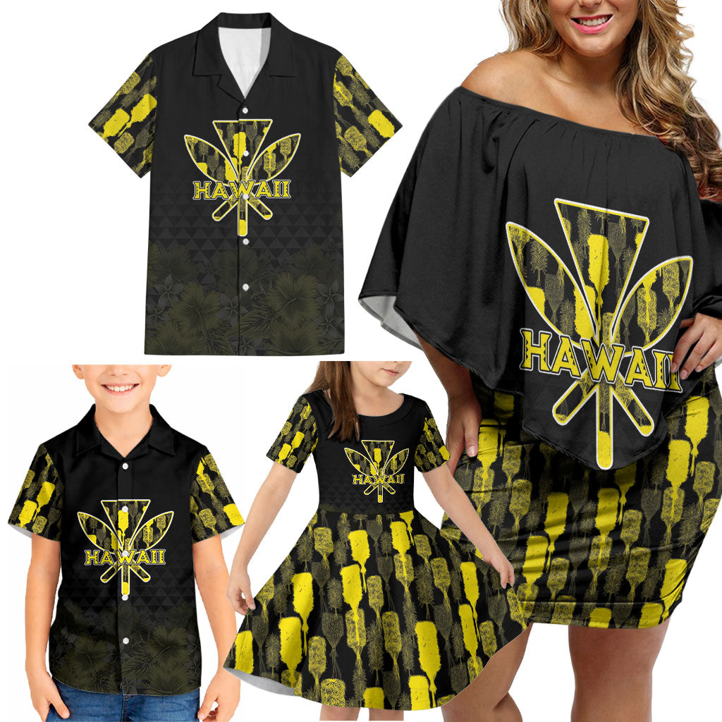 Personalised Aloha Hawaii Kahili Family Matching Off Shoulder Short Dress and Hawaiian Shirt Kanaka Maoli With Kakau Pattern LT05 - Polynesian Pride