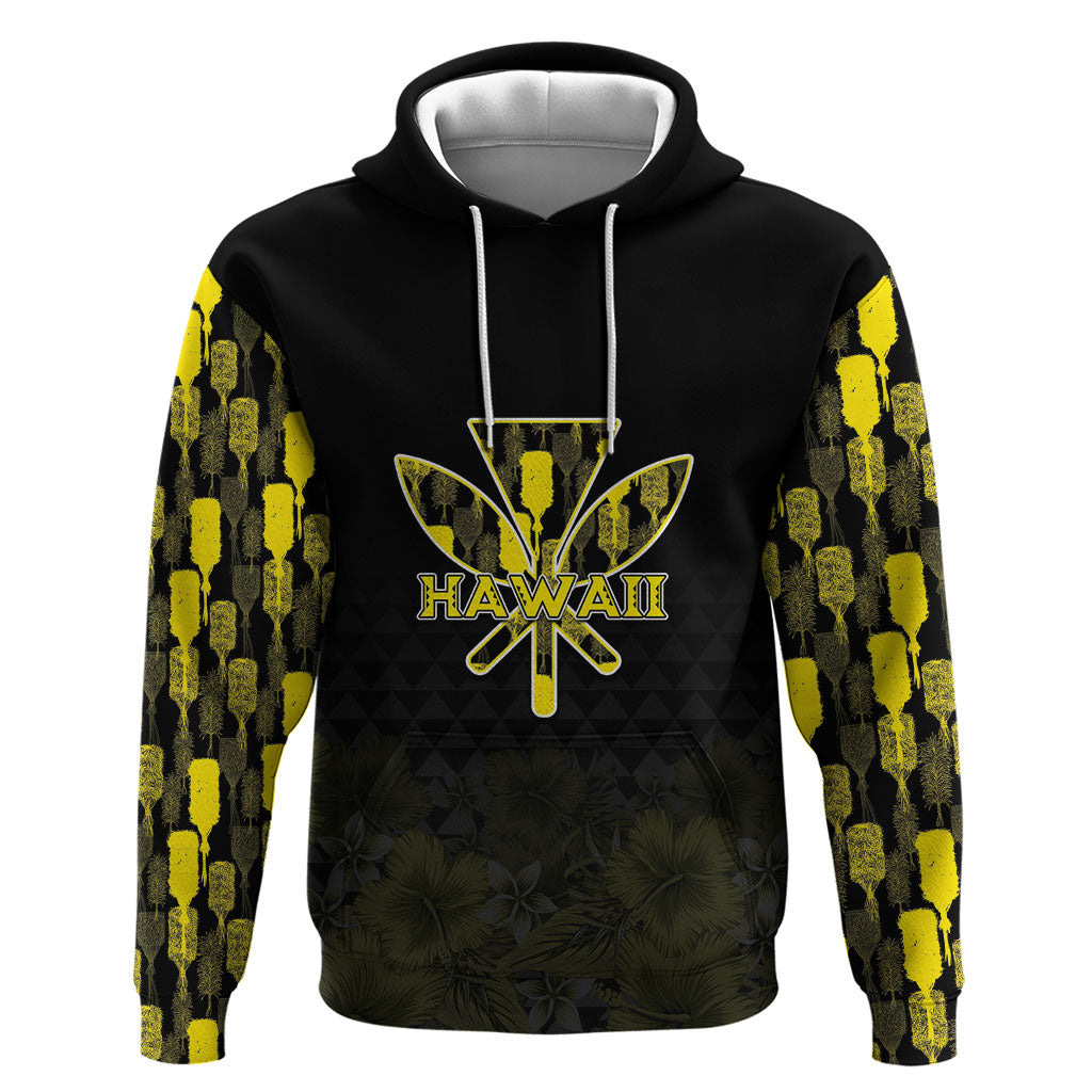 Personalised Aloha Hawaii Kahili Hoodie Kanaka Maoli With Kakau Pattern LT05 Pullover Hoodie Black - Polynesian Pride