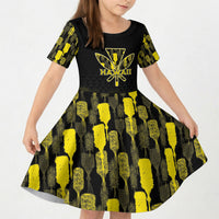 Personalised Aloha Hawaii Kahili Kid Short Sleeve Dress Kanaka Maoli With Kakau Pattern