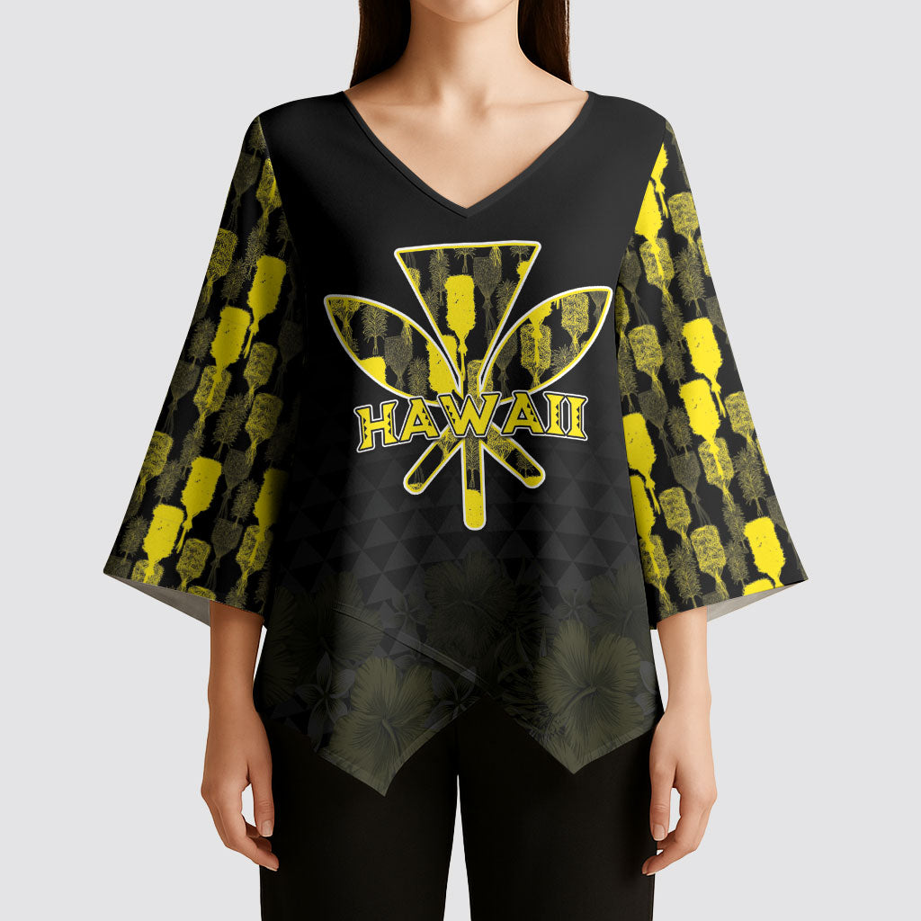 Personalised Aloha Hawaii Kahili Kimono Sleeve Blouse Kanaka Maoli With Kakau Pattern
