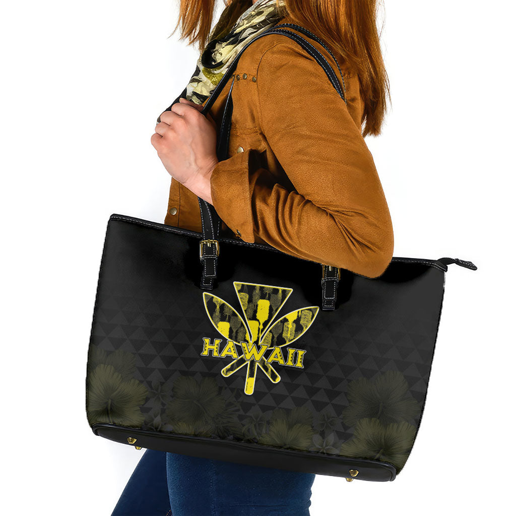 Aloha Hawaii Kahili Leather Tote Bag Kanaka Maoli With Kakau Pattern