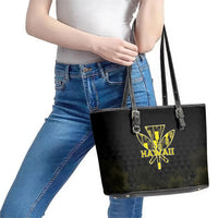 Aloha Hawaii Kahili Leather Tote Bag Kanaka Maoli With Kakau Pattern