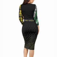 Personalised Aloha Hawaii Kahili Long Sleeve Bodycon Dress Kanaka Maoli With Kakau Pattern