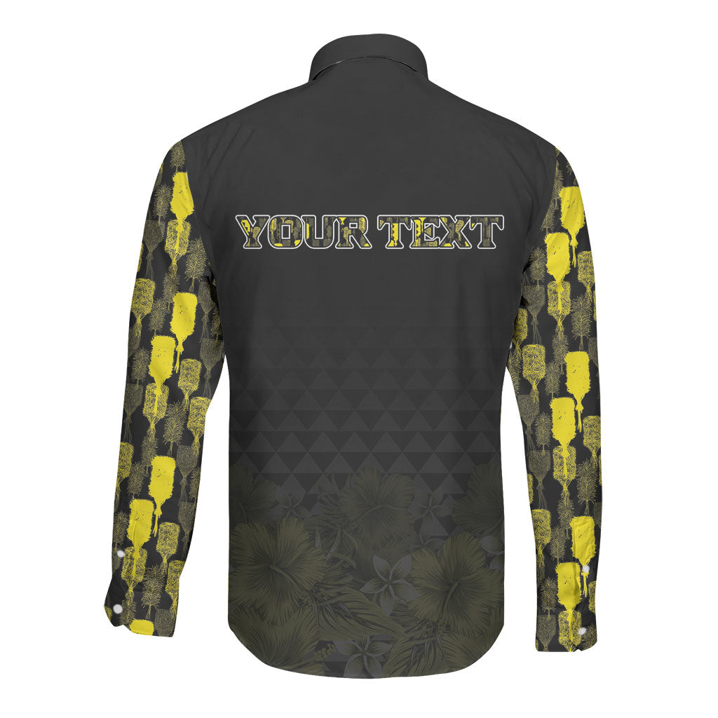 Personalised Aloha Hawaii Kahili Long Sleeve Button Shirt Kanaka Maoli With Kakau Pattern