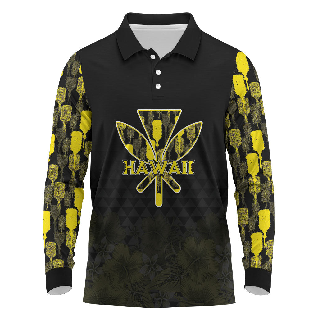 Personalised Aloha Hawaii Kahili Long Sleeve Polo Shirt Kanaka Maoli With Kakau Pattern