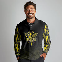 Personalised Aloha Hawaii Kahili Long Sleeve Polo Shirt Kanaka Maoli With Kakau Pattern