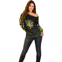 Personalised Aloha Hawaii Kahili Off Shoulder Sweater Kanaka Maoli With Kakau Pattern
