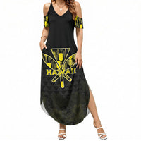 Personalised Aloha Hawaii Kahili Summer Maxi Dress Kanaka Maoli With Kakau Pattern