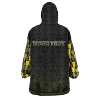 Personalised Aloha Hawaii Kahili Wearable Blanket Hoodie Kanaka Maoli With Kakau Pattern