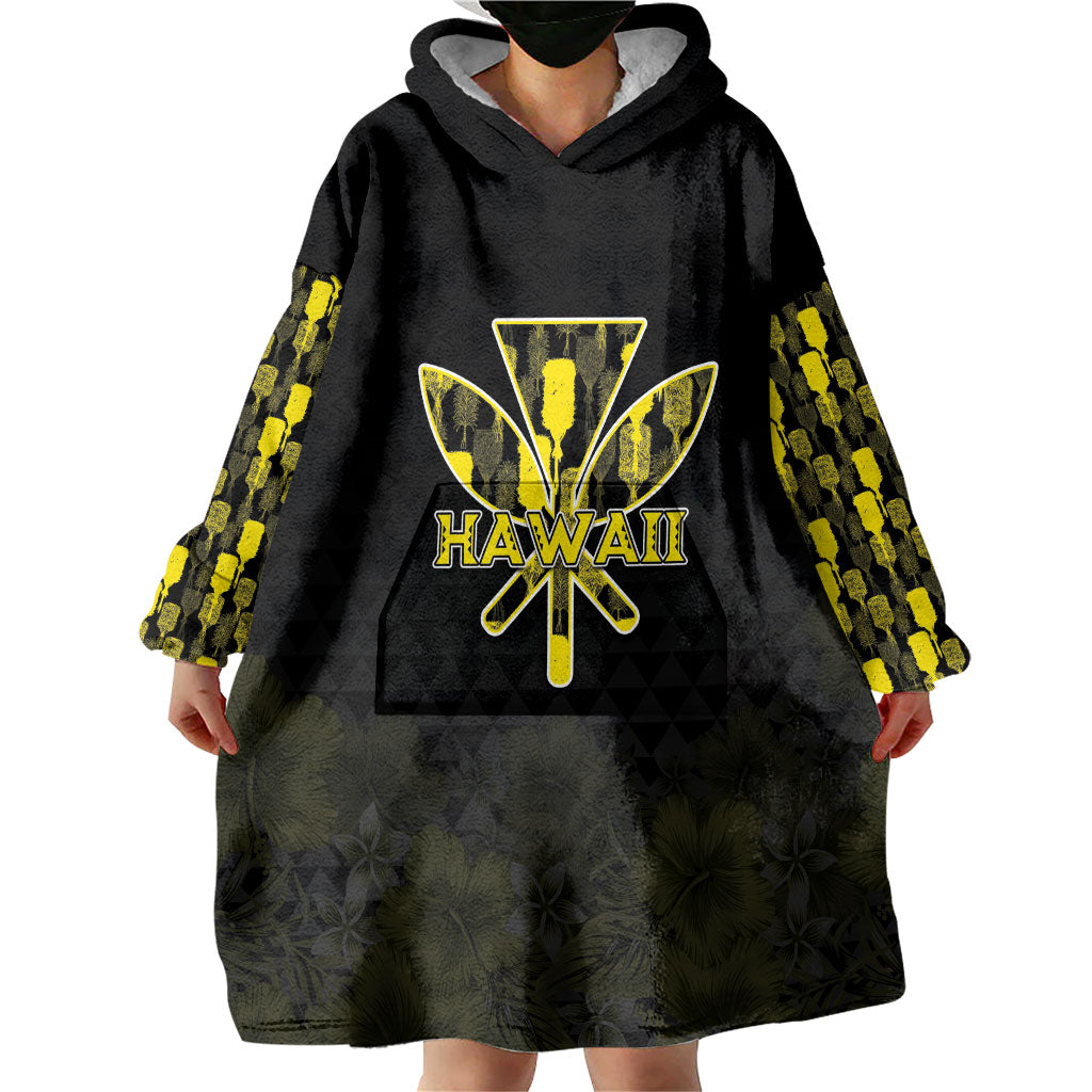 Personalised Aloha Hawaii Kahili Wearable Blanket Hoodie Kanaka Maoli With Kakau Pattern