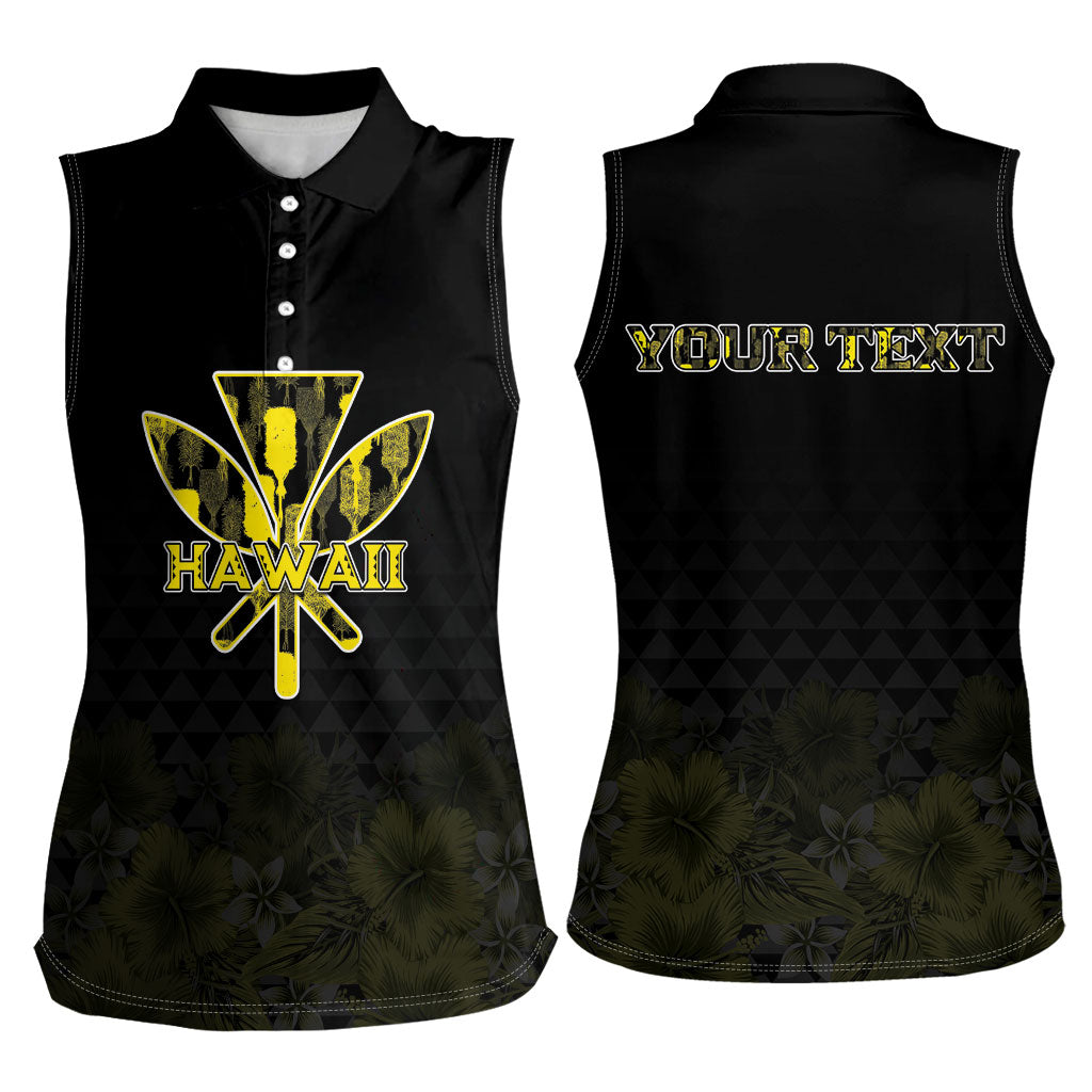 Personalised Aloha Hawaii Kahili Women Sleeveless Polo Shirt Kanaka Maoli With Kakau Pattern