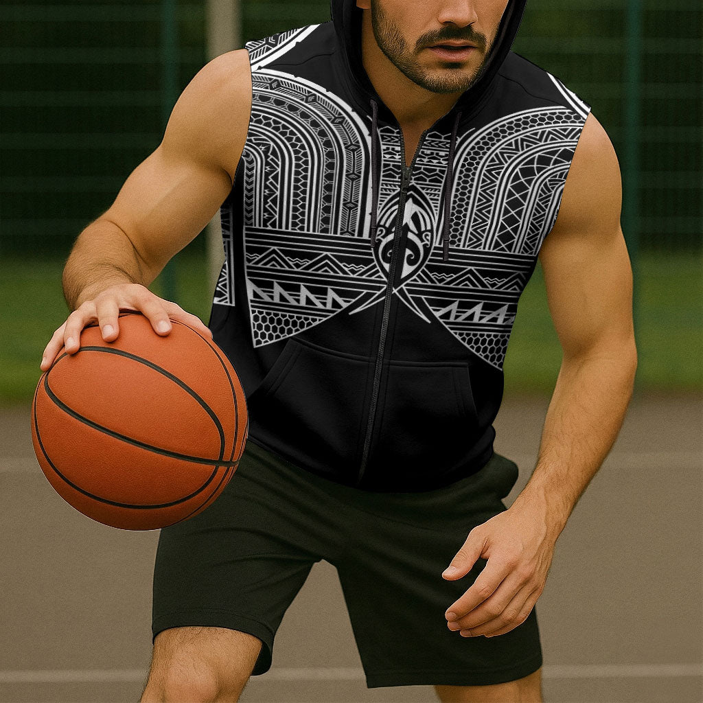 Philippines Igorot Tribal Inspired Sleeveless Zip Hoodie Black Version