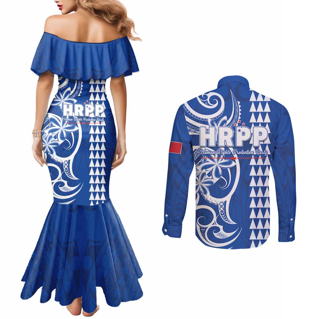 Samoa HRPP Party Couples Matching Mermaid Dress and Long Sleeve Button Shirt Polynesian Pattern - Polynesian Pride