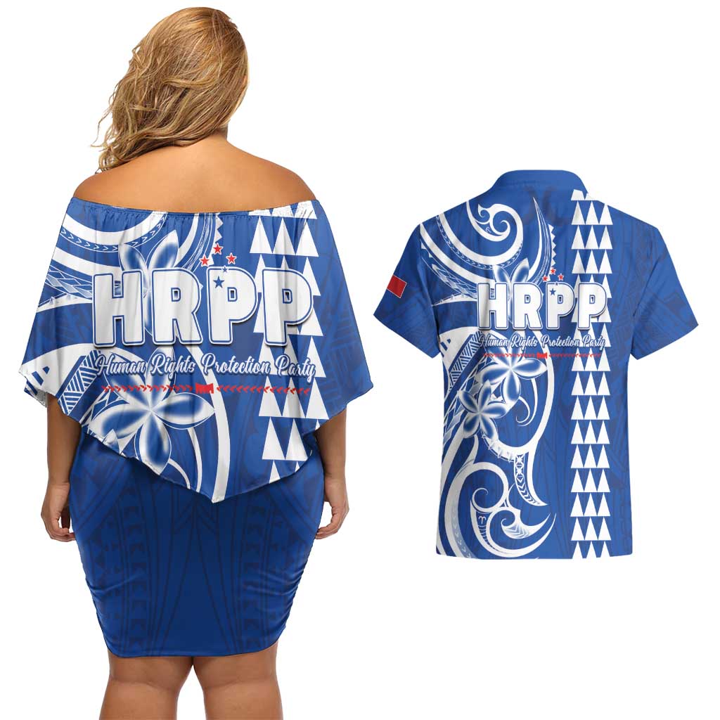 Samoa HRPP Party Couples Matching Off Shoulder Short Dress and Hawaiian Shirt Polynesian Pattern - Polynesian Pride