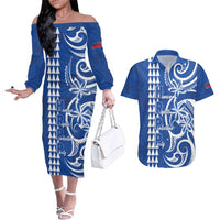 Samoa HRPP Party Couples Matching Off The Shoulder Long Sleeve Dress and Hawaiian Shirt Polynesian Pattern - Polynesian Pride