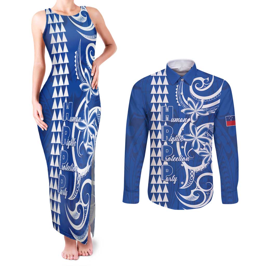 Samoa HRPP Party Couples Matching Tank Maxi Dress and Long Sleeve Button Shirt Polynesian Pattern - Polynesian Pride
