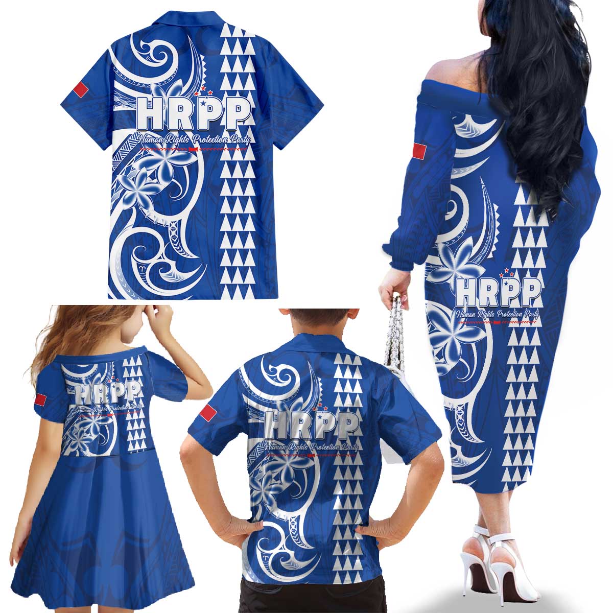 Samoa HRPP Party Family Matching Off The Shoulder Long Sleeve Dress and Hawaiian Shirt Polynesian Pattern - Polynesian Pride