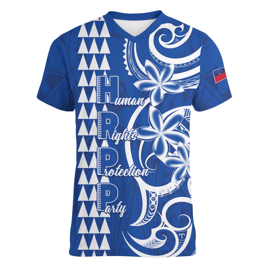 Samoa HRPP Party Women V-Neck T-Shirt Polynesian Pattern - Polynesian Pride